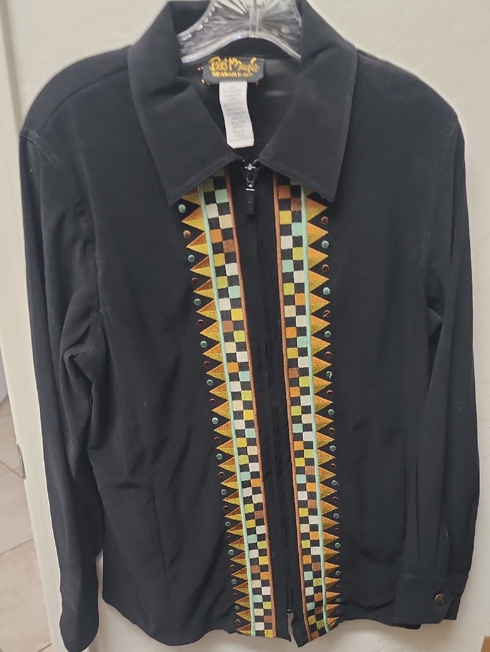 Bob Mackie Black Jacket with Multicolor Embroidered Trim
